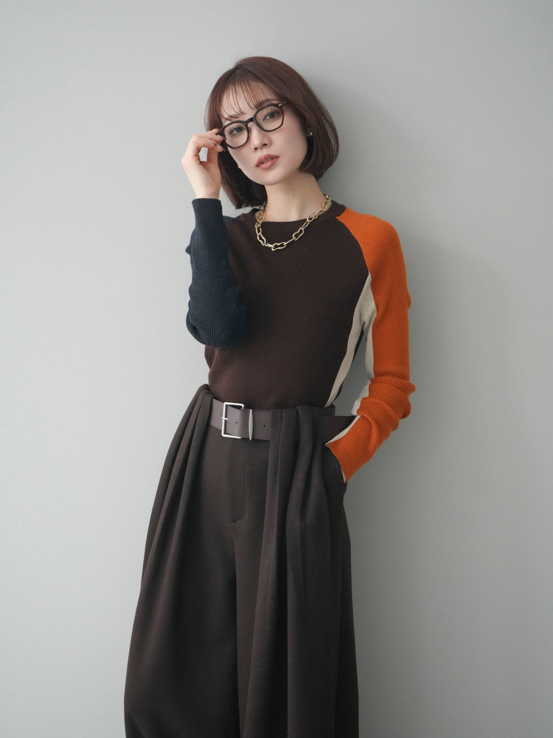 [SET]バイカラーラグランニットトップス+選べるアクセセット(2set)