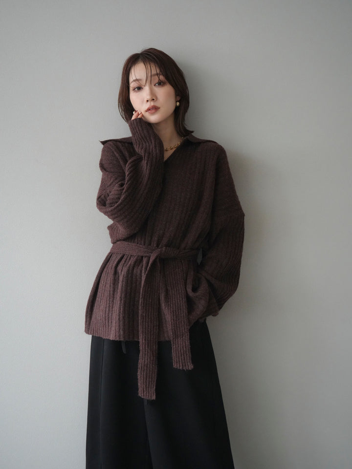 [予約]ワイドリブポロニットプルオーバー/brown