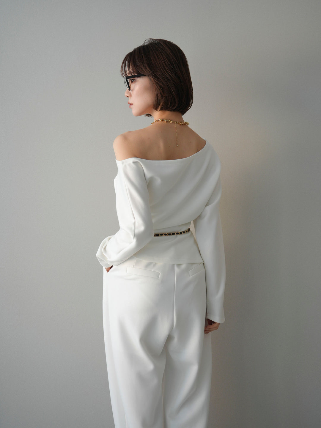 [SET]ライトポンチワンショルタックトップス＆パンツSETUP