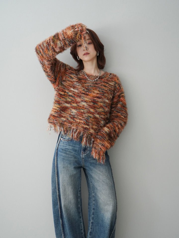 [SET]裾フリンジミックスヤーンシャギープルオーバー+選べるアクセセット(2set)