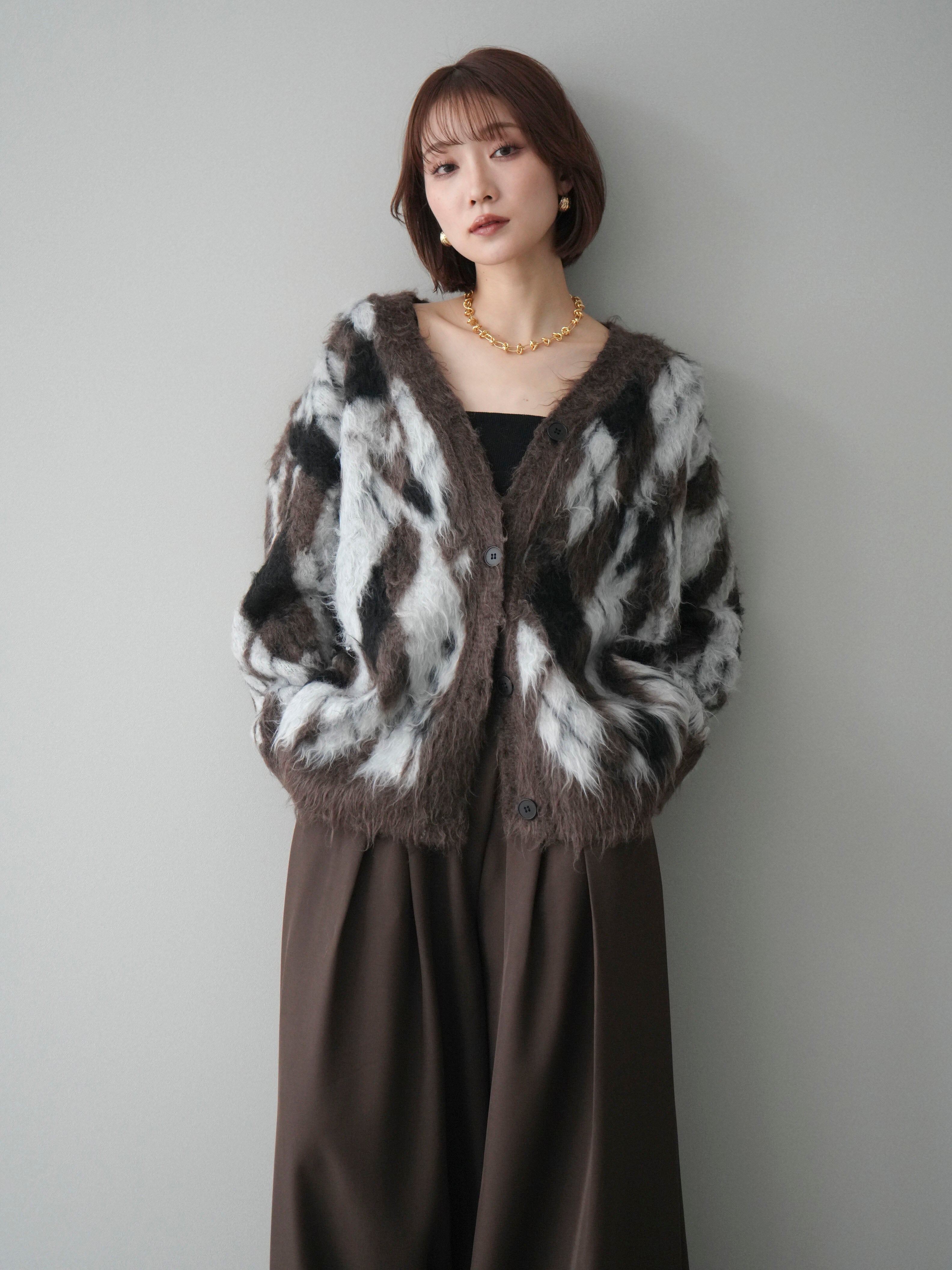 予約]アーガイル柄シャギーニットカーディガン/brown – Lumier