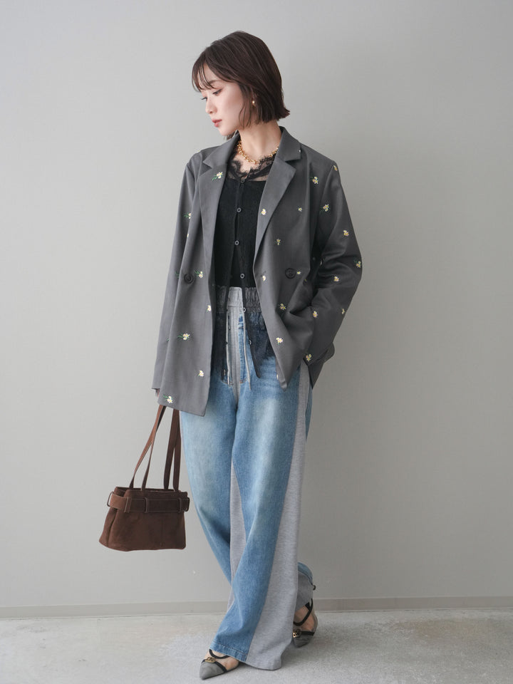 [予約]デニム切替スウェットパンツ/gray