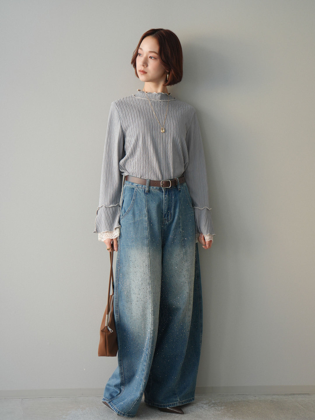 [予約]フロントビジューカーブデニムパンツ/blue