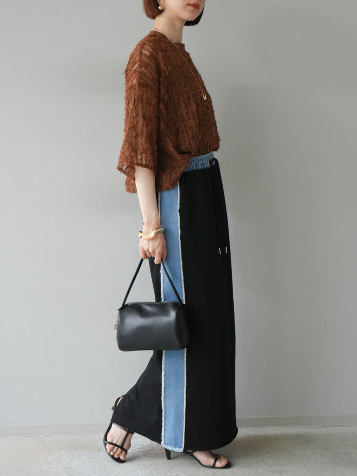 [予約]デニムドッキングスウェットスカート/ブラック