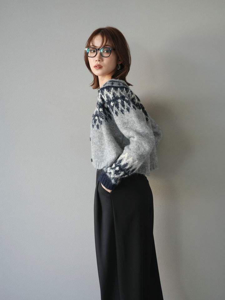 【着回しセット】[SET]求心柄クロップドニットカーディガン+ミックスヤーンペイズリー柄ニットカーディガン+ベルトループデザインワイドパンツ(3set)