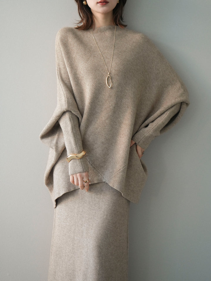 [SET]ウール混ドルマンニット&スカートSET UP+選べるアクセセット(2set)