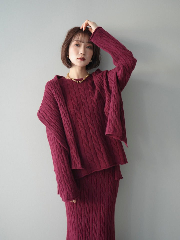 [SET]ストール付ケーブルニットプルオーバー&ロングスカートSET UP(2set)