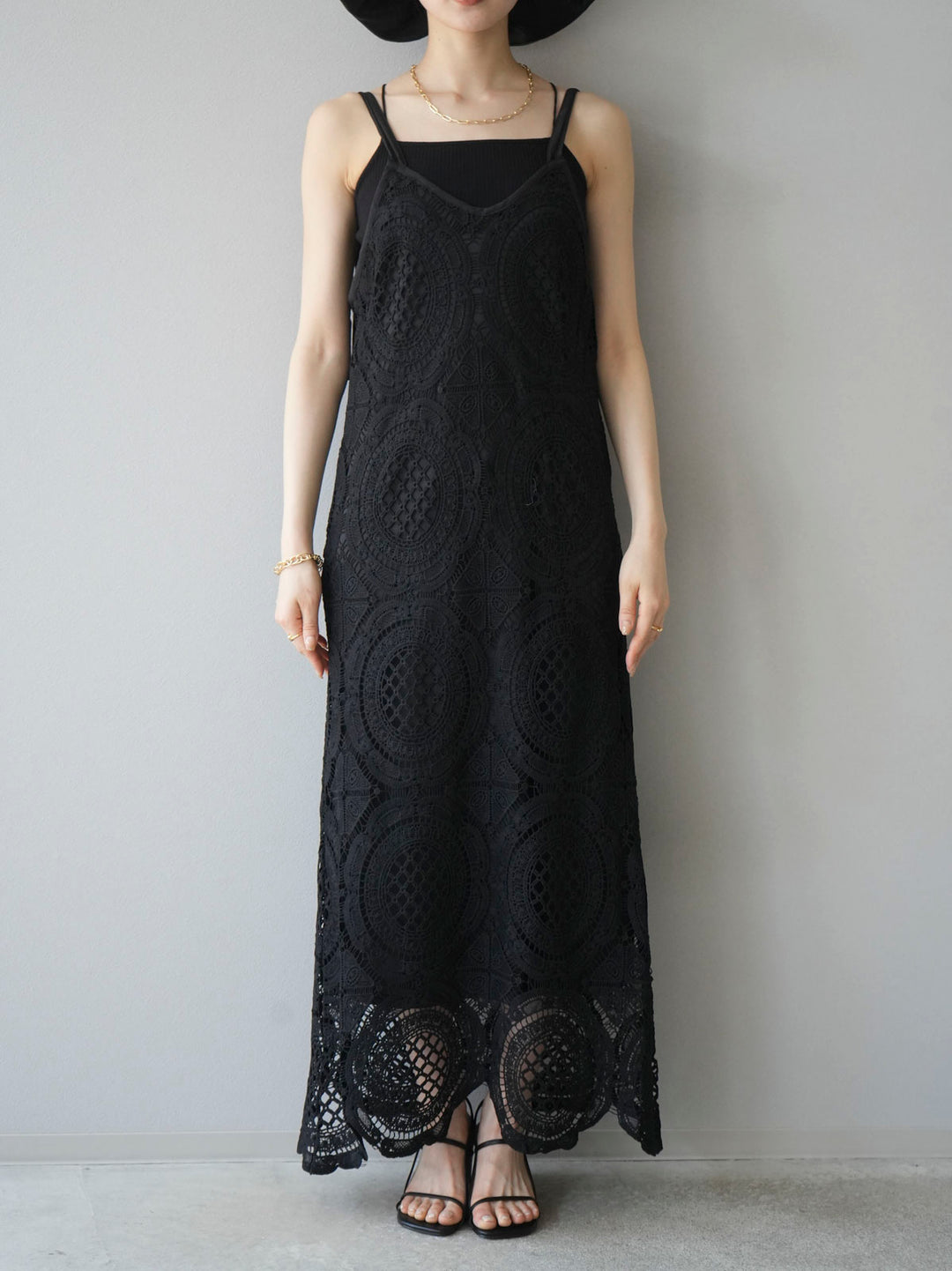 [Pre-order] Lace Long Camisole Dress/Black