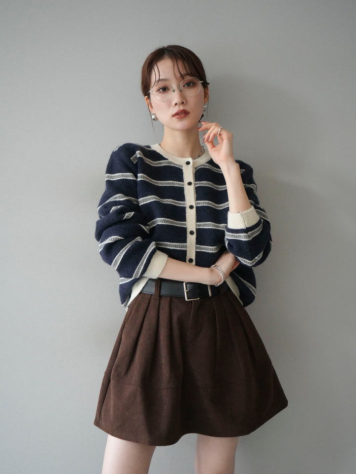 [予約]配色ボーダーニットカーディガン/navy