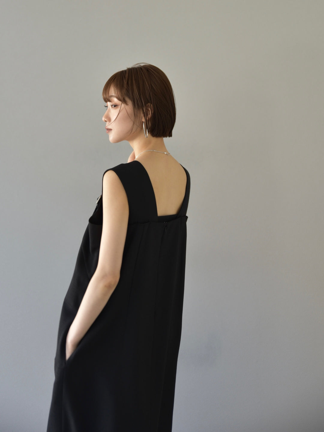 [予約]SLUB YARN ASYMMETRY DRESS/BLACK