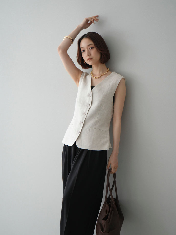 [予約]リネンタッチVネックジレ/ivory