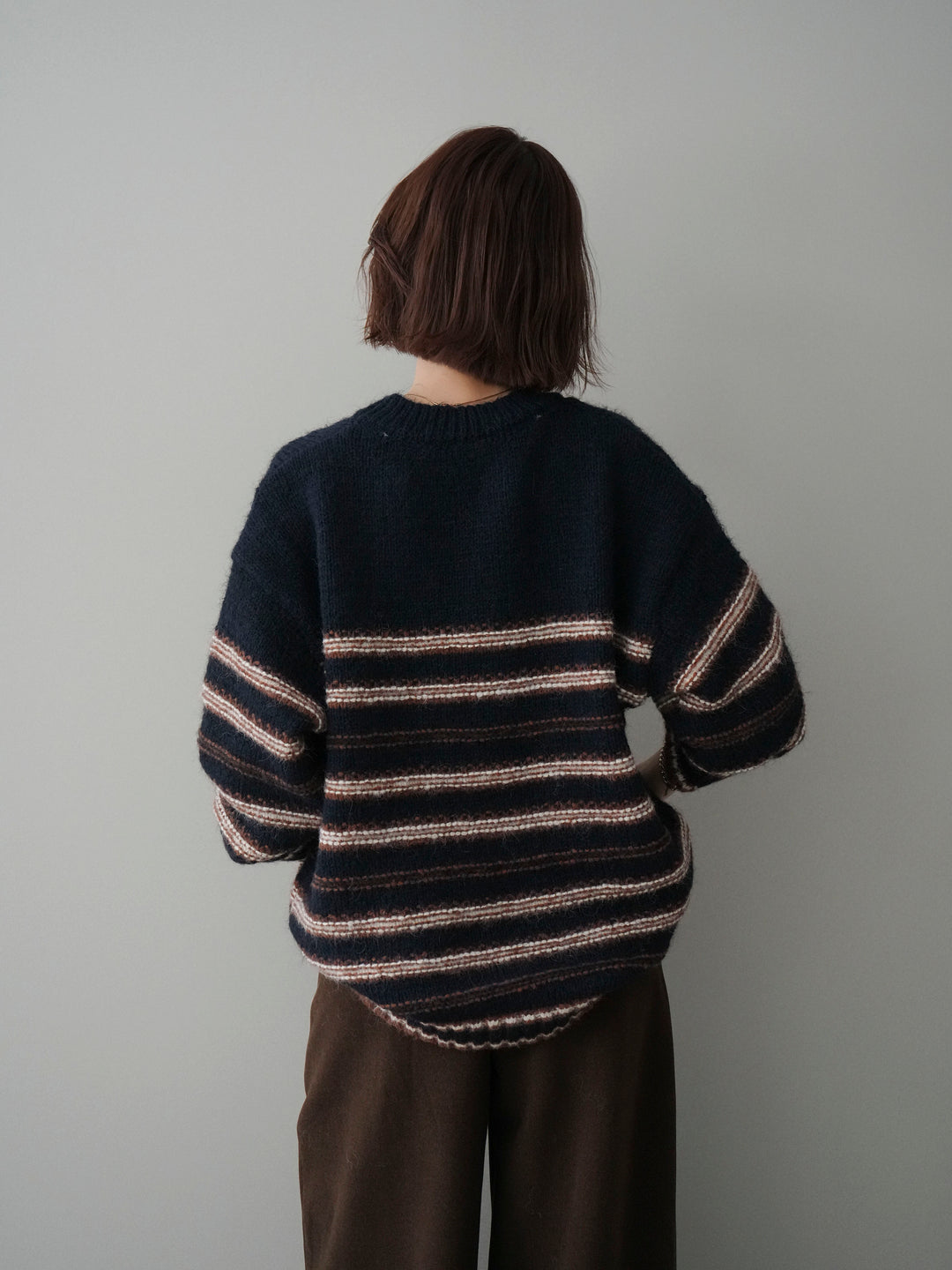 [予約]ステッチボーダーニットプルオーバー/navy