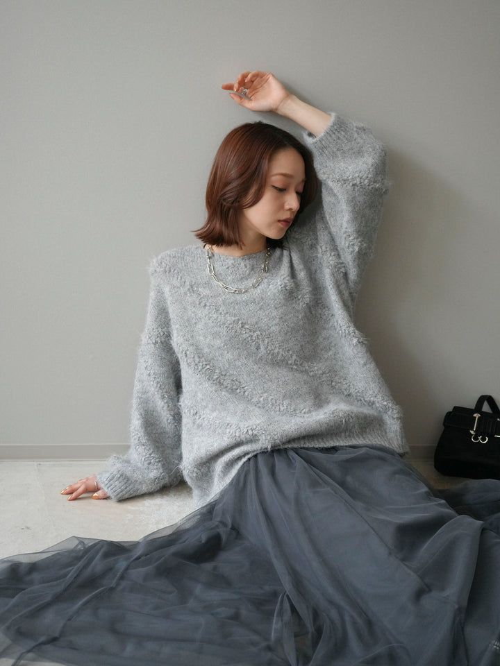 [予約]ブークレラインデザインニットプルオーバー/gray