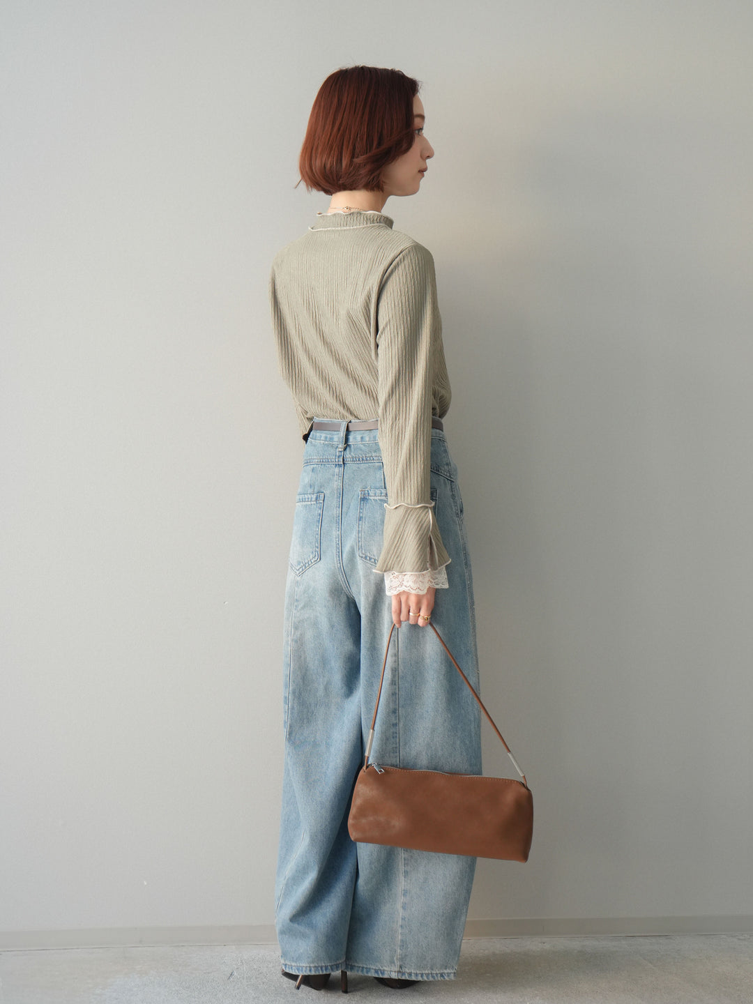 [予約]フロントビジューカーブデニムパンツ/lightblue