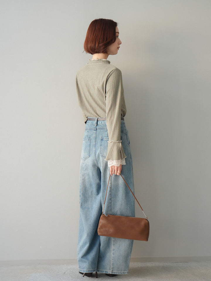 [予約]フロントビジューカーブデニムパンツ/lightblue