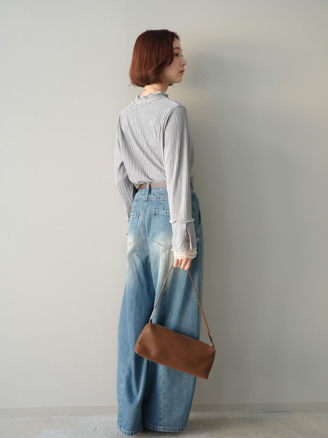 [予約]フロントビジューカーブデニムパンツ/blue