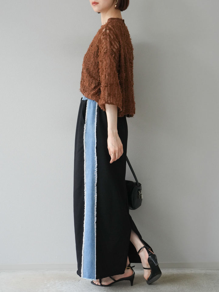 [予約]デニムドッキングスウェットスカート/ブラック