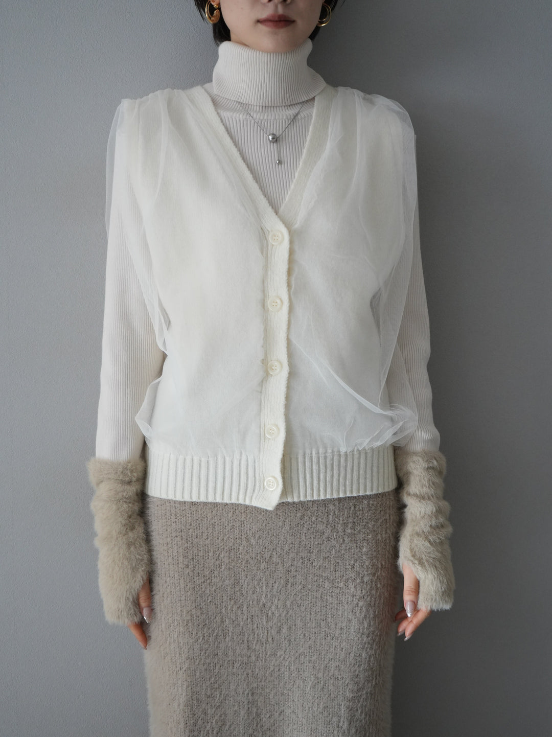 [Pre-order] Tulle layered knit vest/ivory