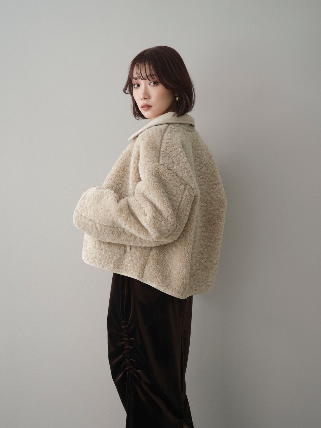 [予約]スエード襟ボアショートジャケット/beige