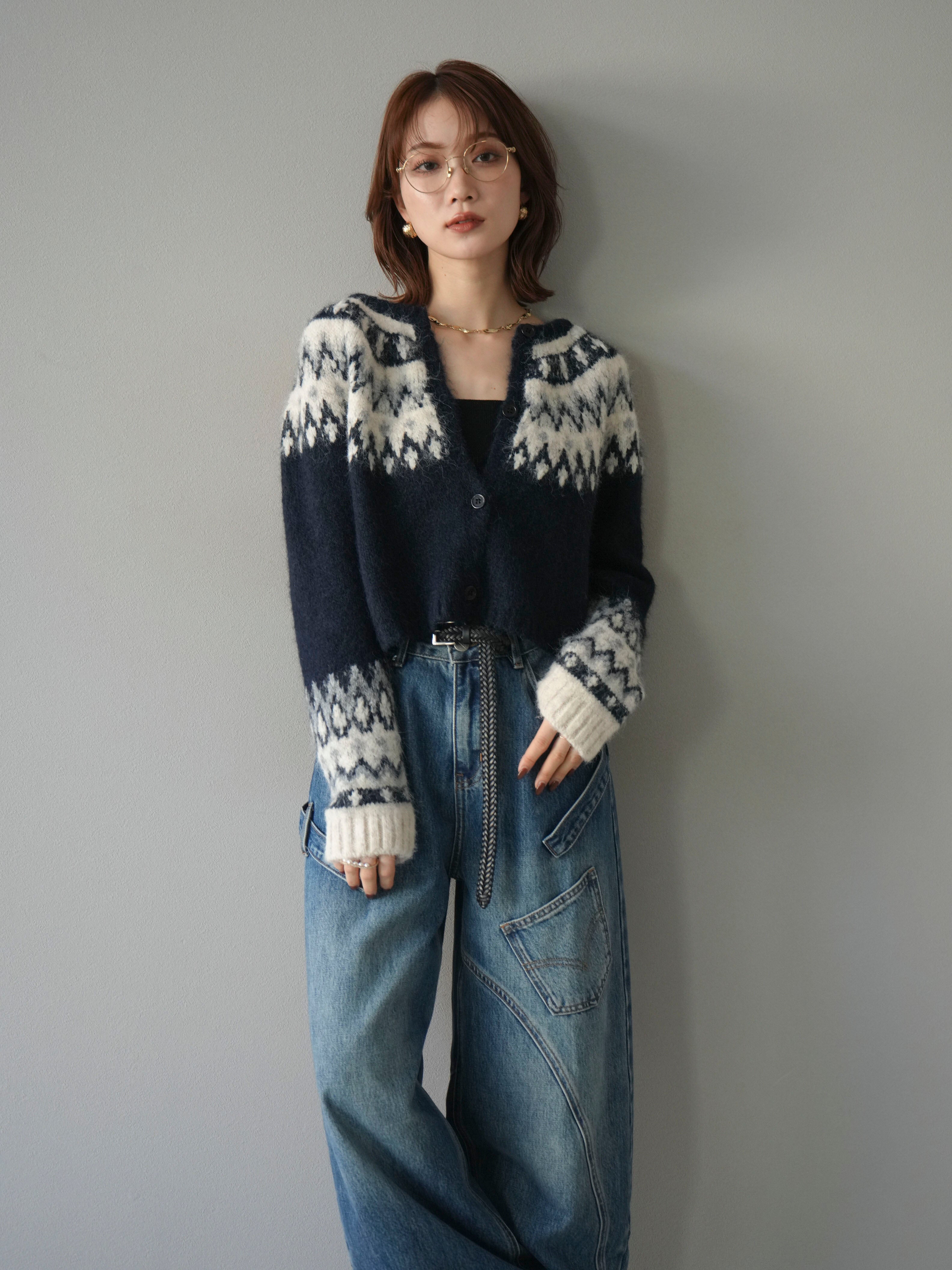 着回しセット】[SET]求心柄クロップドニットカーディガン+ミックス