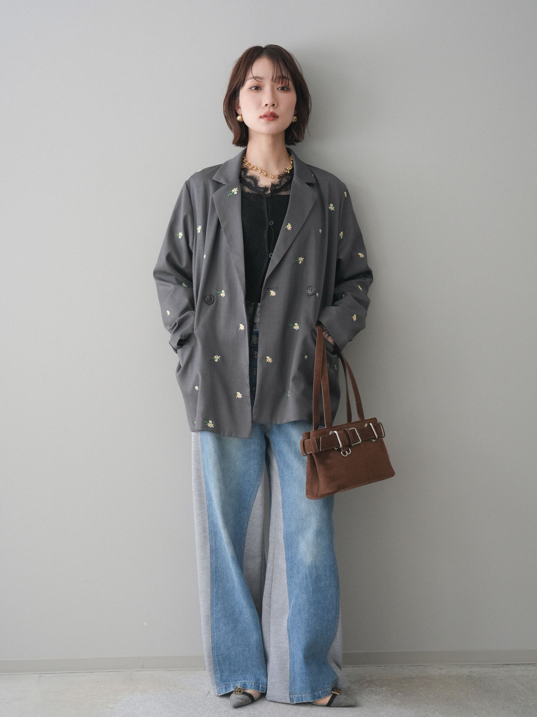 [予約]デニム切替スウェットパンツ/gray