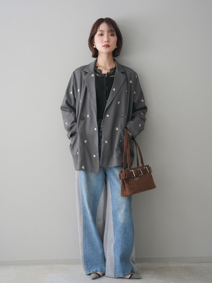 [予約]デニム切替スウェットパンツ/gray