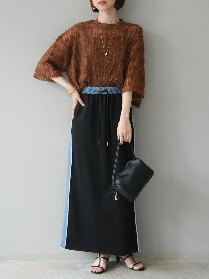 [予約]デニムドッキングスウェットスカート/ブラック