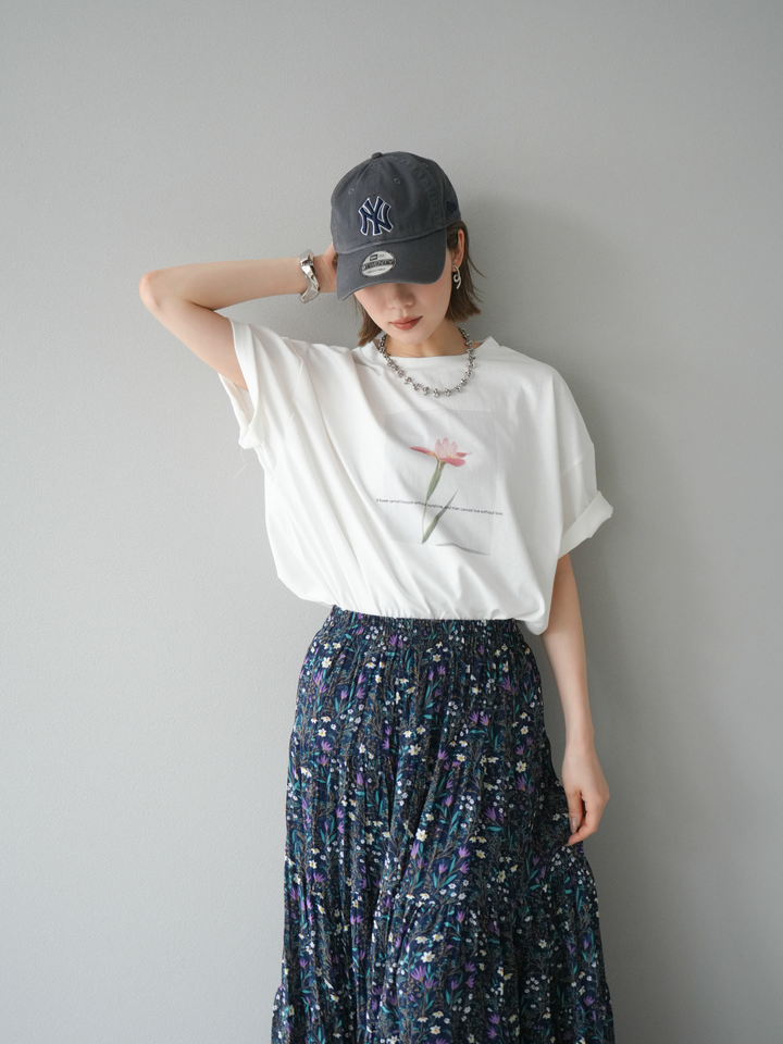 [SET]フラワーフォトビッグTシャツ+選べるアクセセット(2set)