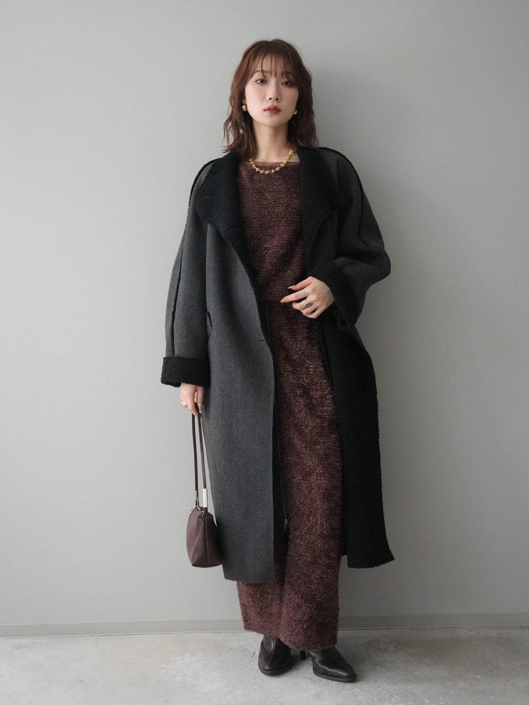 [SET]アウトシーム裏ボアコート+ラメシャギートップス(2set)