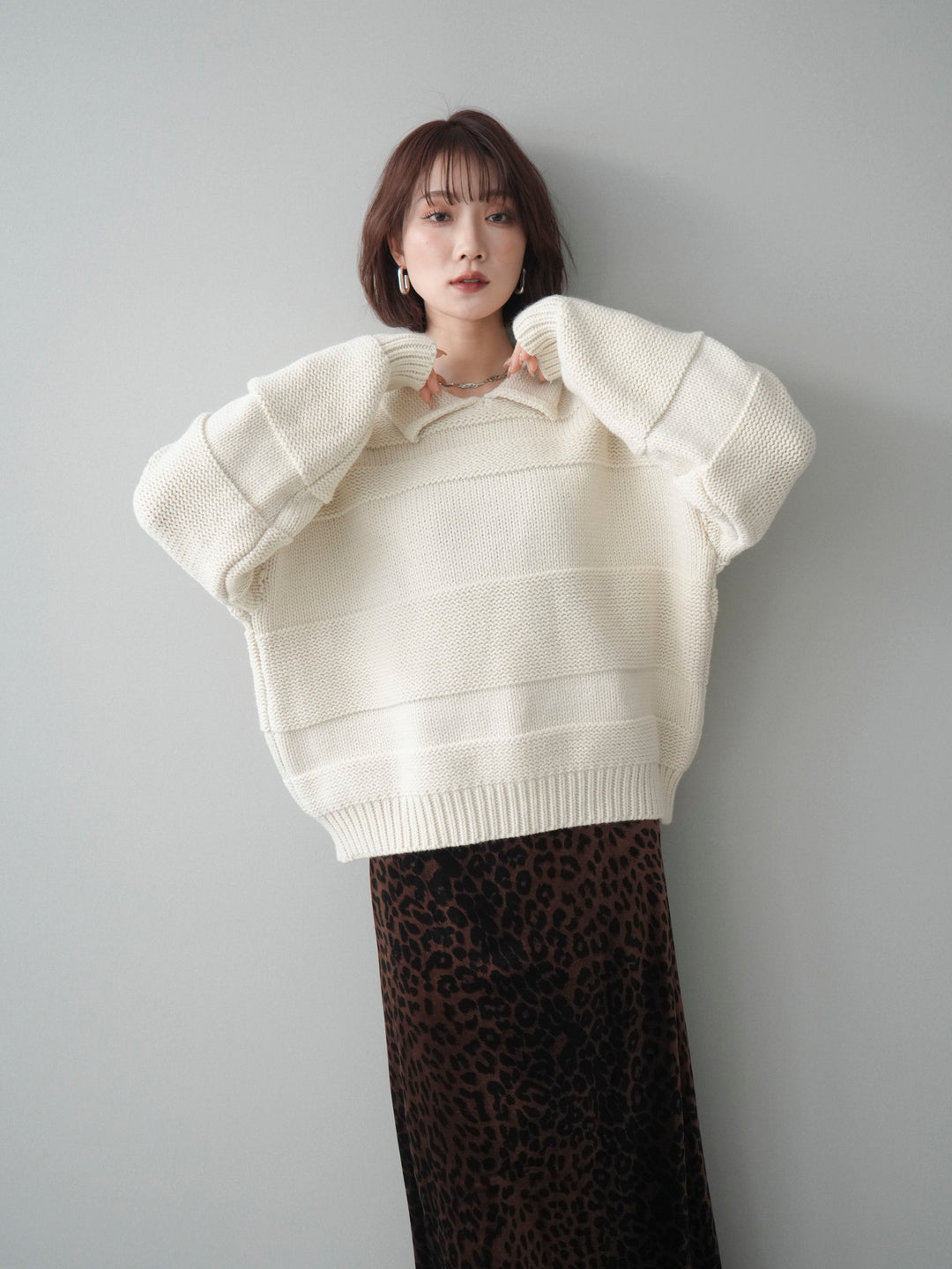 [SET]襟付きボーダー編みニットプルオーバー+襟付きボーダー編みニットプルオーバー(2set)