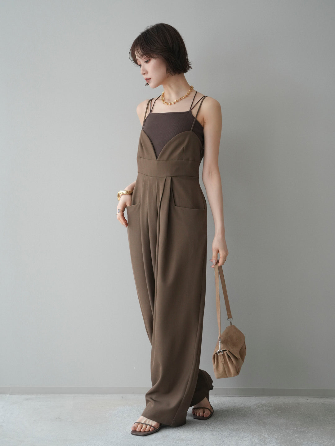 [予約]バックデザインサロペット/brown