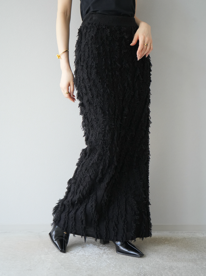 [予約]ミックスフリンジニットスカート/ブラック