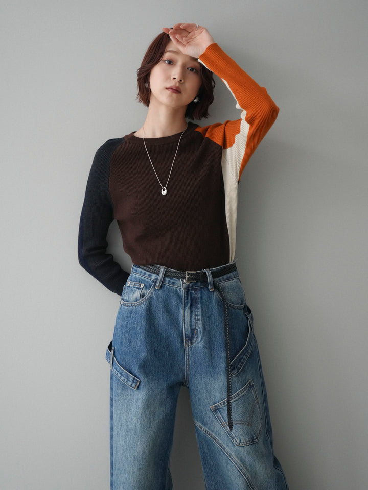 [SET]バイカラーラグランニットトップス+選べるアクセセット(2set)