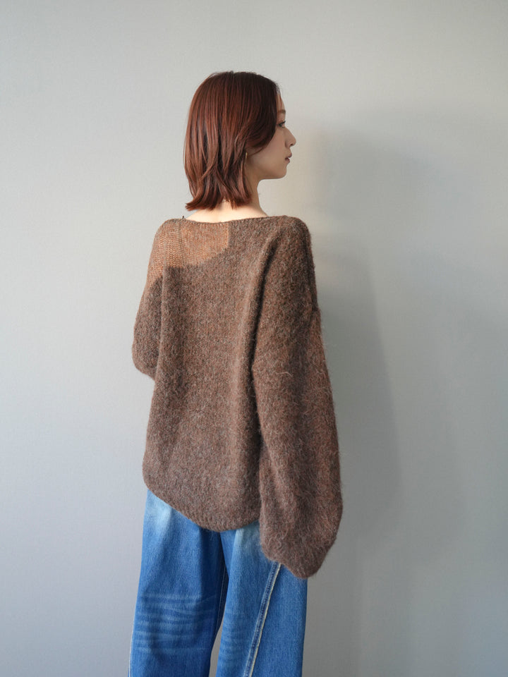 [予約]透かしデザインニットプルオーバー/brown