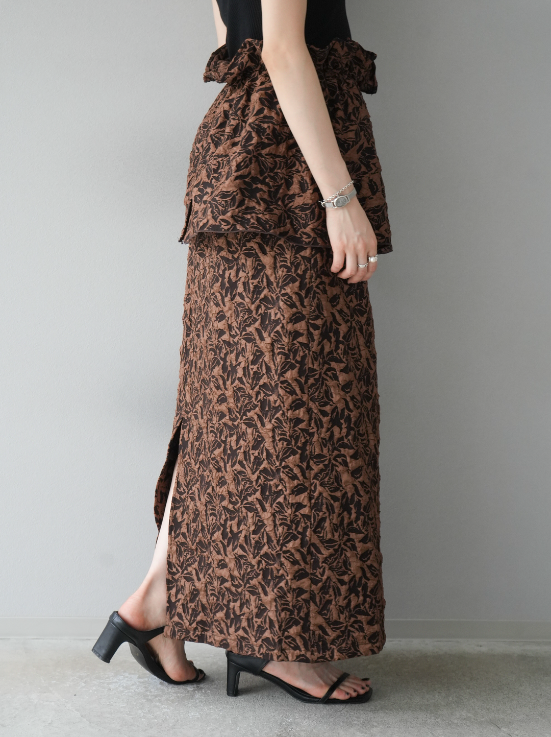 [予約]膨れジャガードマルチWAYスカート/ブラウン