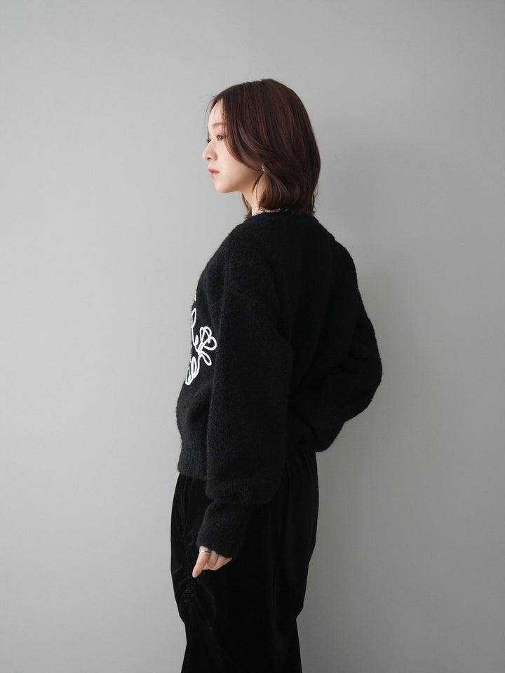 [SET]テープ刺繍ホック開きブークレニットカーディガン+選べるアクセセット(2set)