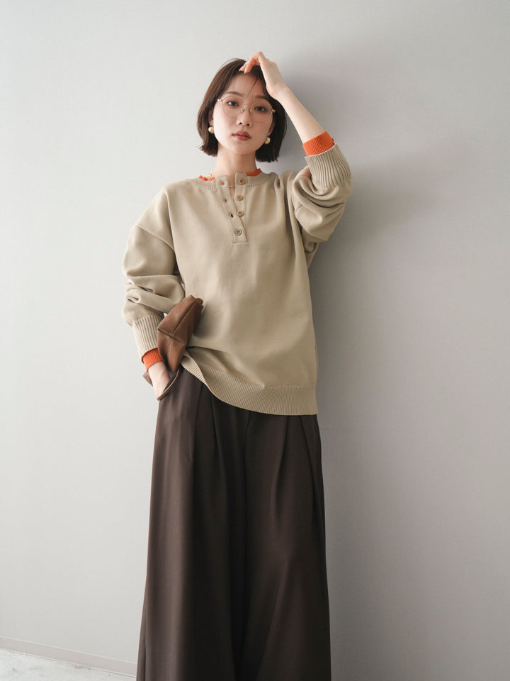 [予約]2WAYネック配色レイヤードニットプルオーバー/beige