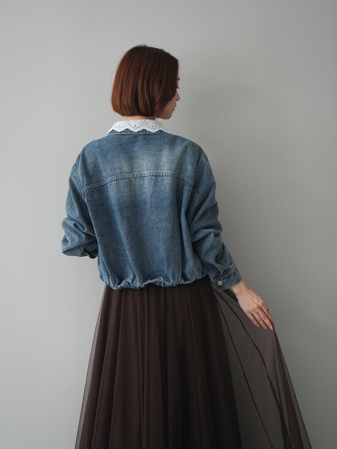 [SET]襟レースデニムショートジャケット+選べるアクセセット(2set)