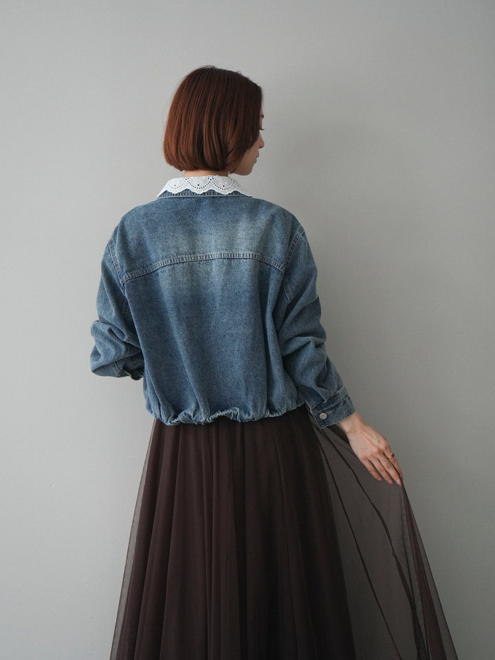 [SET]襟レースデニムショートジャケット+選べるアクセセット(2set)