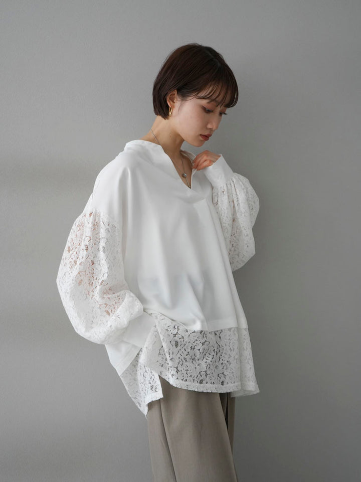 [Pre-order] Lace-switched skipper blouse/off-white