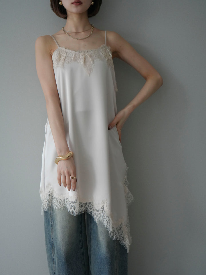 [SET]アシンメトリーサテンレースキャミソール+アシンメトリーサテンレースキャミソール(2set)