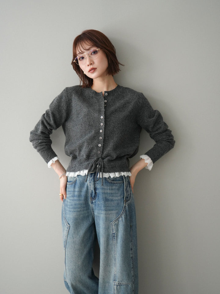 [SET]スカラップレース切り替ニットカーディガン+選べるアクセセット(2set)