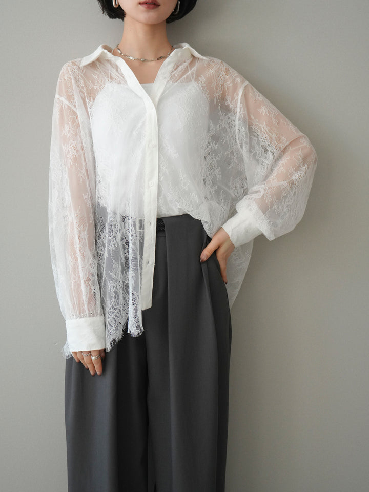 [予約]総レースボリュームスリーブシャツ/off