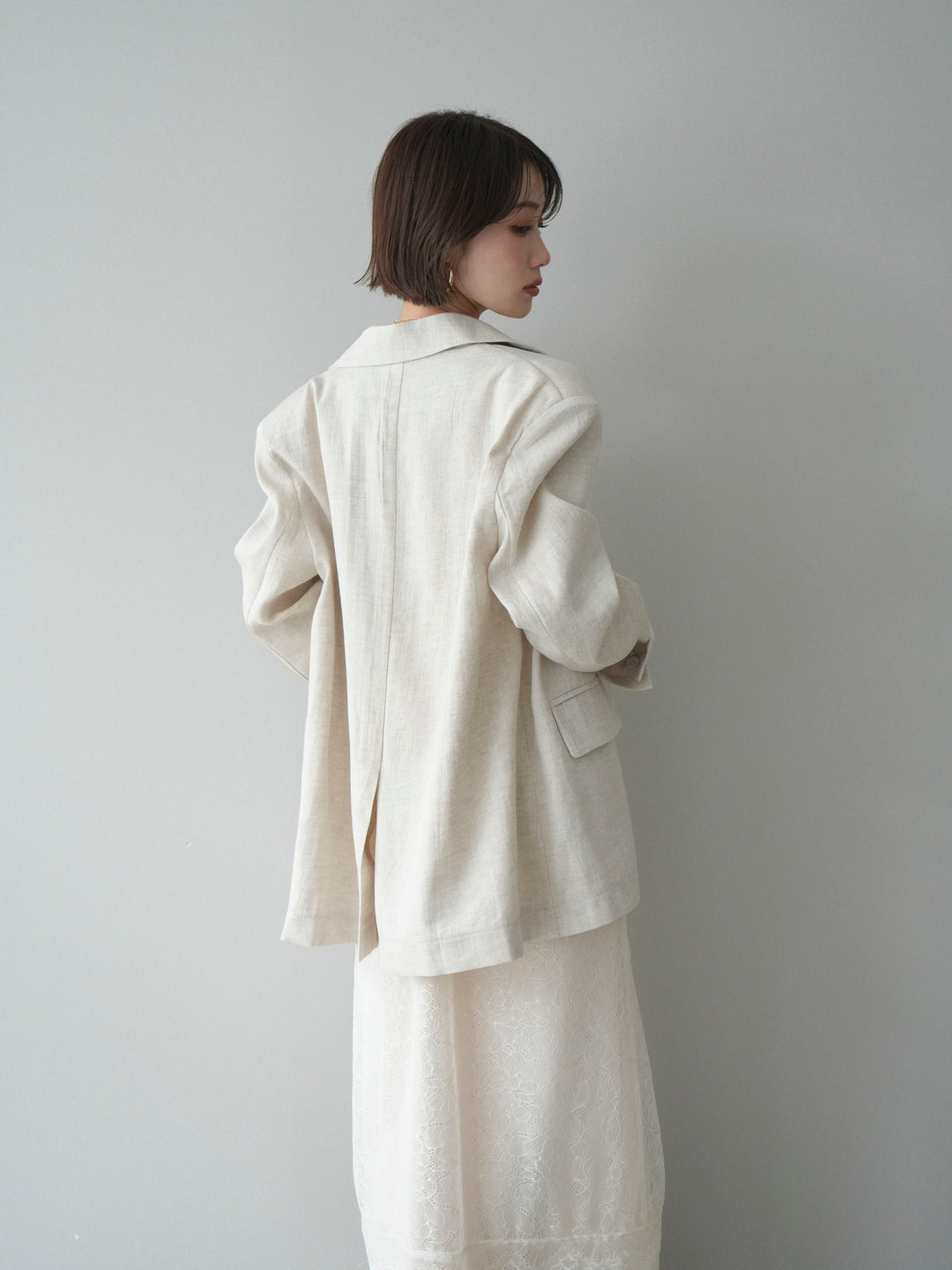 [SET]サテンレースレイヤードキャミワンピース+リネンタッチオーバージャケット(2set)