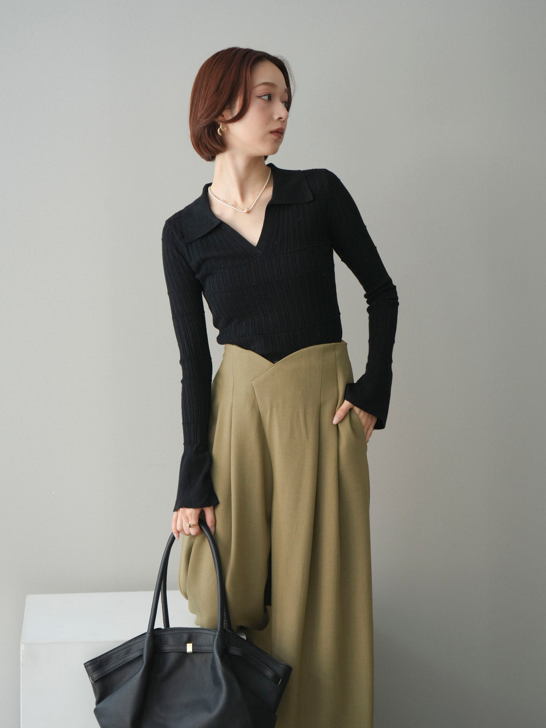 [予約]シアーリブスキッパーニットトップス/black