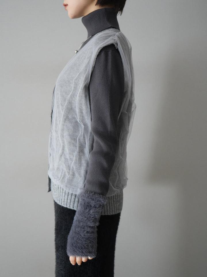 [Pre-order] Tulle layered knit vest/gray