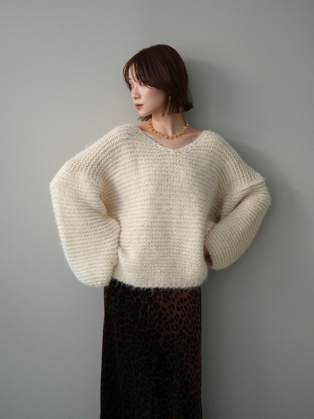 [SET]ワッフル編みシャギーニットプルオーバー+選べるアクセセット(2set)