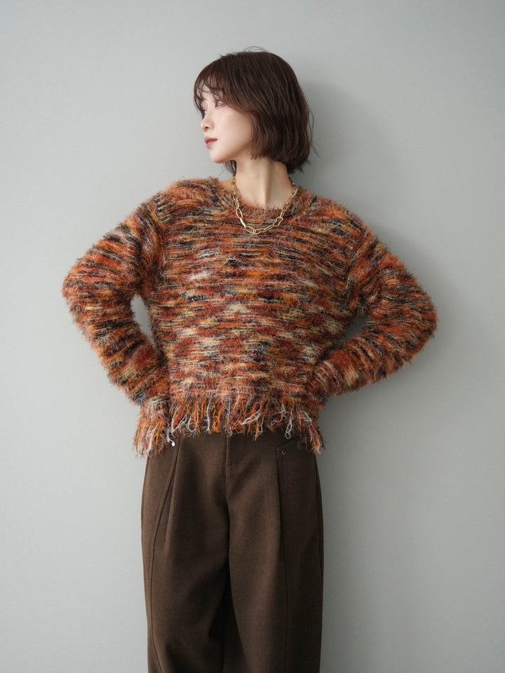 [SET]裾フリンジミックスヤーンシャギープルオーバー+ベルト付起毛コクーンパンツ(2set)