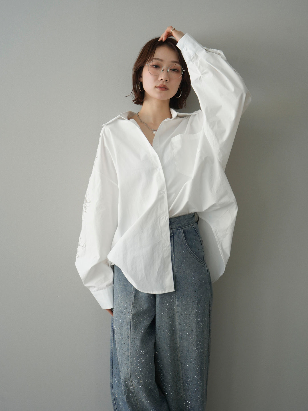 [SET]アームレースブロードシャツ+選べるアクセセット(2set)