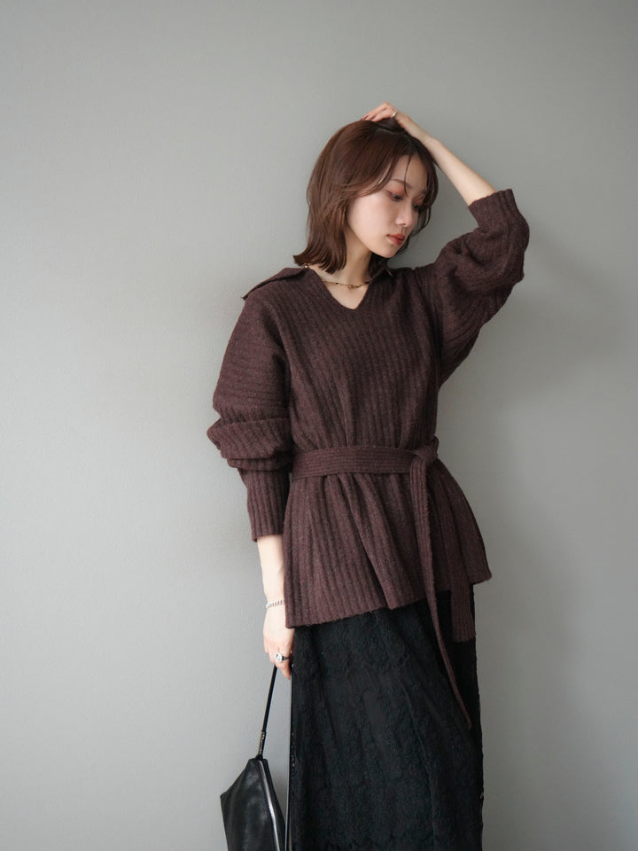[予約]ワイドリブポロニットプルオーバー/brown
